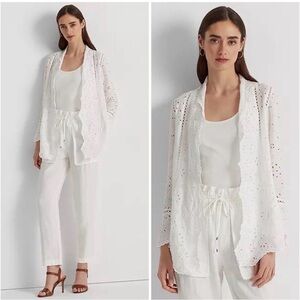 Lauren Ralph Lauren NWT White Eyelet Linen Duster Cottagecore Boho Coastal Small
